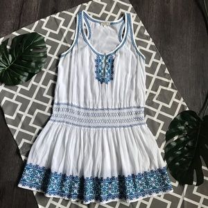 Shoshanna White/Blue Embroidered Sleeveless Dress